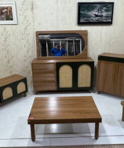 ست آینه کنسول میز تی وی . جلو مبلی و جاکفشی کفشی هایگلاس مدل حصیری المیرا iw92
