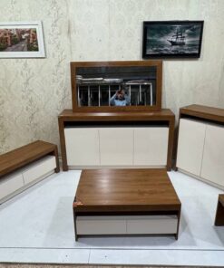 ست آینه کنسول میز تی وی . جلو مبلی و جاکفشی کفشی هایگلاس کرم و ام دی اف ملچ مدل جانان iw96